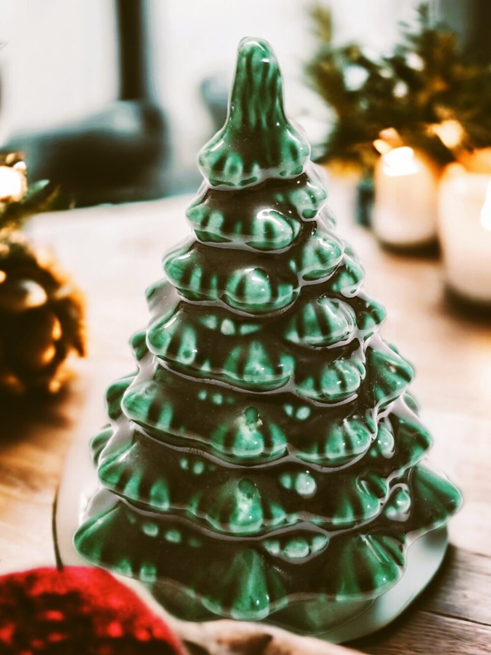 Mini Green Ceramic Christmas Tree Handcrafted Signed Studio Pottery Decor
